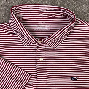 Vineyard Vines Performance Polo Shirt Men's Large Red White Stripes Golf Stretch